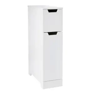 SENNEN Super Slim Bathroom Storage Cabinet, Small White Wooden Organiser