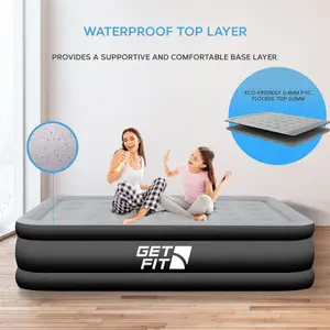 Get Fit Air Bed With Built In Electric Pump - Double Blow Up Bed X 2 Free Pillows - Elevated Inflatable Air Mattress - Black/Grey