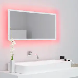 Berkfield LED Bathroom Mirror White 90x8.5x37 cm Engineered Wood