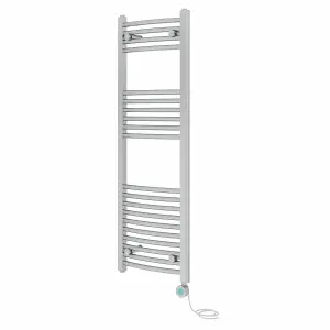 Rinse Bathrooms Smart WiFi Thermostatic Electric Bathroom Curved Heated Towel Rail Radiator with Timer 1200x400mm - Chrome