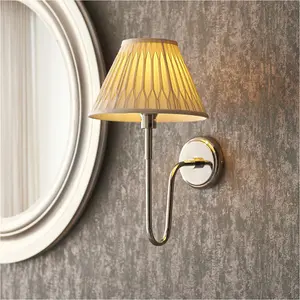 2 PACK Indoor Bright Nickel Plate Wall Light - Ivory Silk Shade - Dimmable 10W LED E27