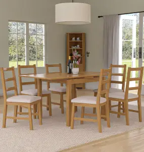 Hallowood Furniture Waverly Small Extending Table with 6 Ladder Back Oak Chairs with Beige Fabric Seats