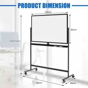 Costway Portable Double-Sided Magnetic Mobile Whiteboard Adjustable Rolling Erase Board