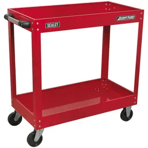 Durable 2-Level Workshop Trolley with Large Castors - 50kg Capacity Per Shelf