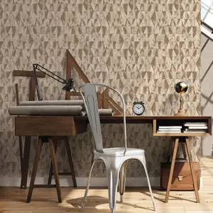 Galerie Grunge Brown Silver Light Brown Triangular Smooth Wallpaper