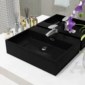 Berkfield Basin with Faucet Hole Ceramic Black 51.5x38.5x15 cm