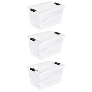 Keeeper Set of 3 Storage Crystal-Box 52 Litre with Lid - Transparent