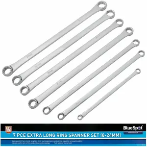 BlueSpot 7pc Extra Long Ring Spanner Set Aviation Double Ended Wrench 8 - 24mm