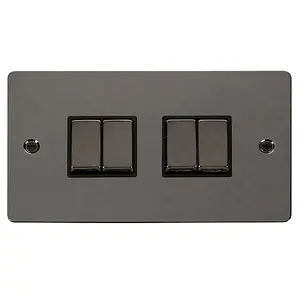 Flat Plate Black Nickel 10A 4 Gang 2 Way Ingot Light Switch - Black Trim - SE Home