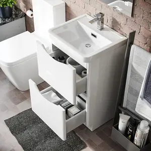 Nes Home Merton 500mm White Vanity Basin Cabinet Rimless Close Coupled Toilet