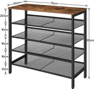 Shoe Rack, 5-Tier Shoe Organizer Shelf, 75 x 30 x 85.1 cm, with Flat & Slant Adjustable Shelf, Shoe Storage Organiser for Entryway