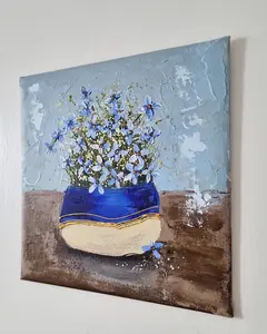 Vase with Blue Flowers 25 x 25 x 0.1 cm (9.8 x 9.8 x 0 inches)