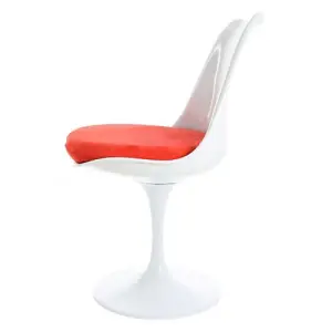 White Tulip Dining Chair with Luxurious Red Cushion