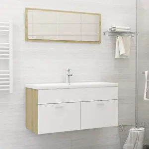 Berkfield 2 Piece Bathroom Furniture Set White and Sonoma Oak Engineered Wood