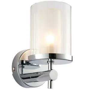 IP44 Bathroom Wall Light Chrome & Clear Ridged Glass Modern Round Dimmable Lamp