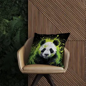 Green Splashart Panda Face Outdoor Cushion 60cm x 60cm