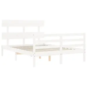 Berkfield Bed Frame with Headboard White Small Double Solid Wood