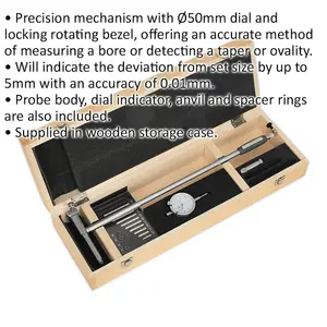 160mm to 250mm Dial Bore Gauge - 50mm Dial - Locking Rotating Bezel - Case