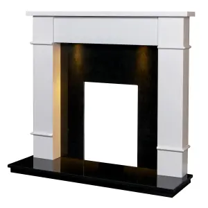 Adam Linton Surround in Pure White & Black Granite Stone with Downlights, 48 Inch