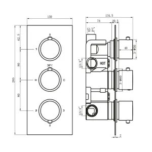 Aquadry Oria ½ turn 3 outlet Black Concealed Diverter Shower mixer