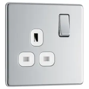 Colours Chrome Single 13A Socket & White inserts