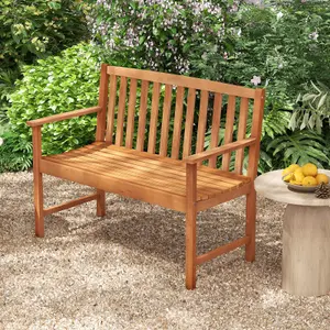 Costway Outdoor Bench Eucalyptus Wood Frame Patio Bench Slatted Loveseat Chair