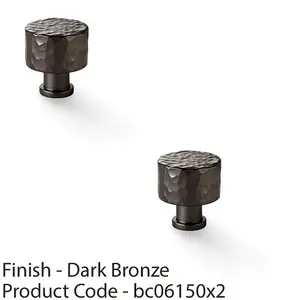 2 PACK - Round Hammered Door Knob Dark Bronze 30mm Diameter Cupboard Cabinet Pull Handle