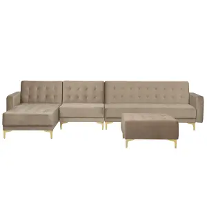 Corner Sofa with Ottoman ABERDEEN Sand Beige Velvet Right Hand