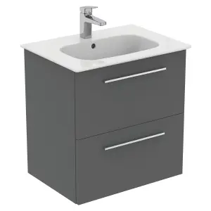 Ideal Standard i.life A Standard Matt Quartz Grey Wall-mounted Bathroom Vanity unit (H) 630mm (W) 600mm