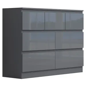 Large 7 Drawer Merchant Chest Sideboard Chest Of Drawers High Gloss Grey