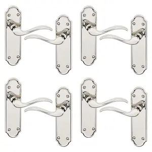 URBNLIVING 170mm Length 8 Pcs Lisbon Metal & Polished Nickel Latch Door Plain Handles Set