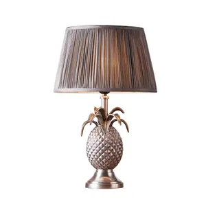 Table Lamp Pewter Plate & Charcoal Grey Silk 60W E27 GLS Base & Shade