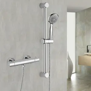 Nes Home Solid Brass Slider Rail Shower Kit Thermostatic Valve Chrome + Easy Fit