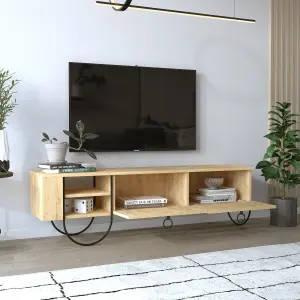 Decortie Norfolk Modern TV Unit Multimedia Centre Oak with Storage TV Cabinet 151cm