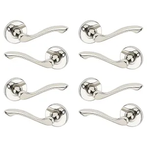 URBNLIVING 115mm Length 8 Pcs Kensington Metal & Polished Nickel Rose Lever Latch Door Handle Set