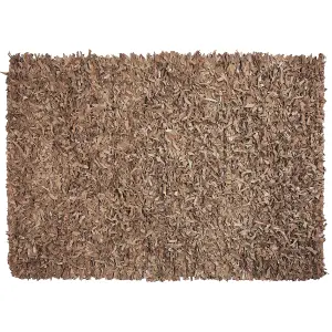 Leather Area Rug 140 x 200 cm Beige MUT