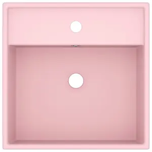 Berkfield Luxury Basin Overflow Square Matt Pink 41x41 cm Ceramic