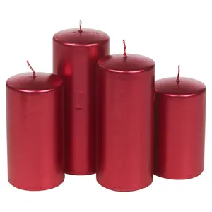 URBNLIVING Mix Set of 4 variable Sizes Decorative Christmas Red Pillar Wax Candles for Wedding Church Party & Home Decor