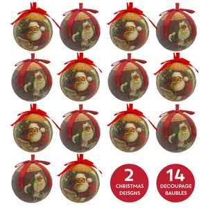 14 Piece Santa Decoupage Bauble Set