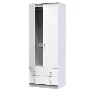 Yarmouth Ready assembled Modern White 2 Drawer Tall Double Wardrobe (H)1960mm (W)740mm (D)520mm