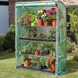 Gro-Zone Max Greenhouse with Steel Frame, PE Cover & 4 Shelves - Germinate Seeds, Propagate & Grow Plants - H170 x W120 x D50cm