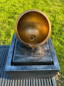 Golden Globe Box Light Water Feature with LED Lights - Solar Powered 29x29x40cm