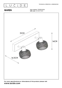 Lucide Maren Retro Twin Ceiling Spotlight - 2xE14 - Black