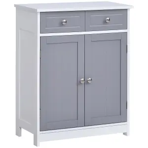 kleankin Bathroom Floor Storage Cabinet w/ 2 Drawers Door Cupboard Grey White