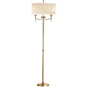 Luxury Classic Twin Arm Feature Floor Lamp Antique Brass & Beige Organza Shade