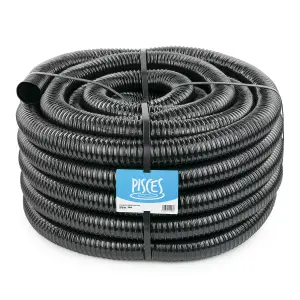 Pisces 30m Corrugated Black Pond Hose Flexible Anti-Kink Flexi PVC Pipe Ribbed Tubing for Pump Filter Sump Water Butt - 2" 50mm