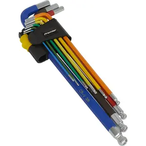 9 Piece Extra-Long Colour Coded Ball-End Hex Key Set - Imperial Measurement