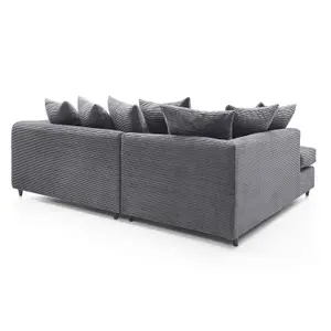 Jumbo Grey Cord Left Facing Corner Sofa for Living Room with Thick Luxury Deep Filled Cushioning