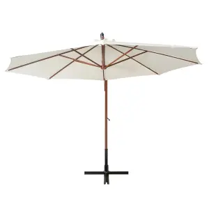 Berkfield Hanging Parasol 350 cm Wooden Pole White