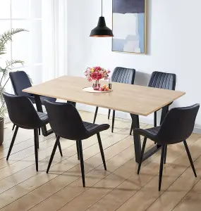 Hallowood Furniture Dudley Dining Table 1.8m with 6 Black Bonded Leather Chairs